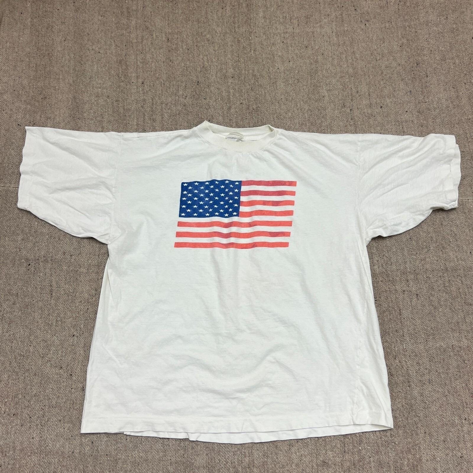 Vintage Usa Flag Shirt Mens Large White 1980s America